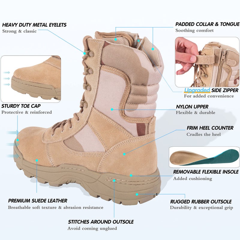 RIELD Men's Military Tactical Work Boots Side Zipper Jungle Army Combat Boots,Sand,8 M US - Image 4